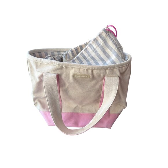 Garnet Hill Kids Canvas Tote Bag Pink & Beige W/ Striped Interior - Picture 6 of 7